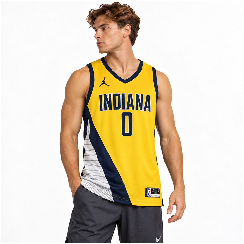 Джерси Jordan NBA Indiana Pacers Tyrese Haliburton #0 — Yellow Swingman Jersey