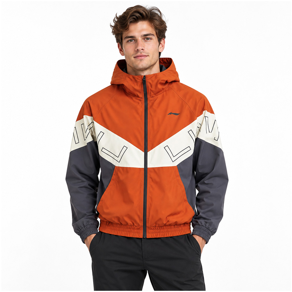 Ветровка Li-Ning Color Block Hooded Jacket — Orange / Grey