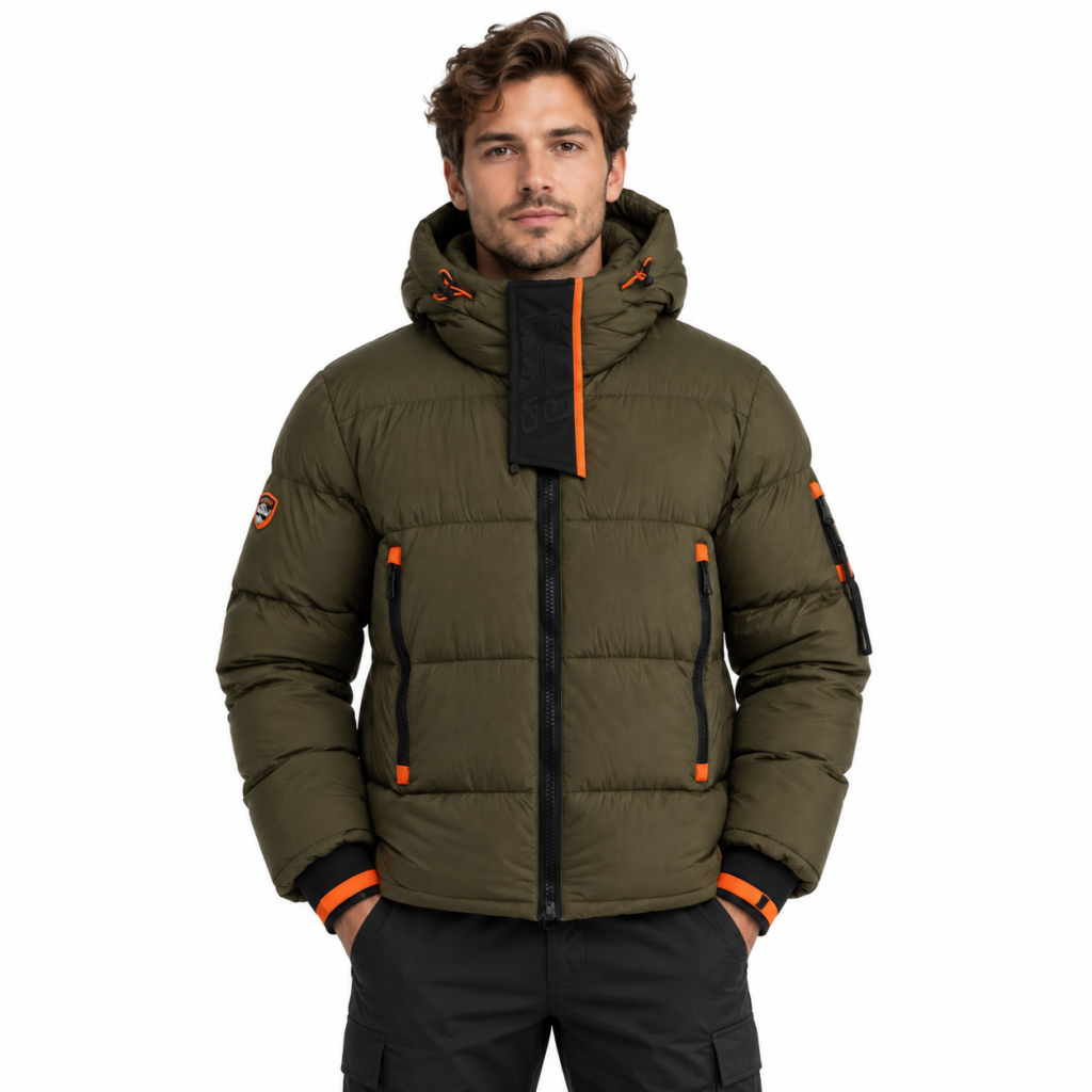 Пуховик Geographical Norway BEACHWOOD Homme Puffer Jacket — Khaki / Orange